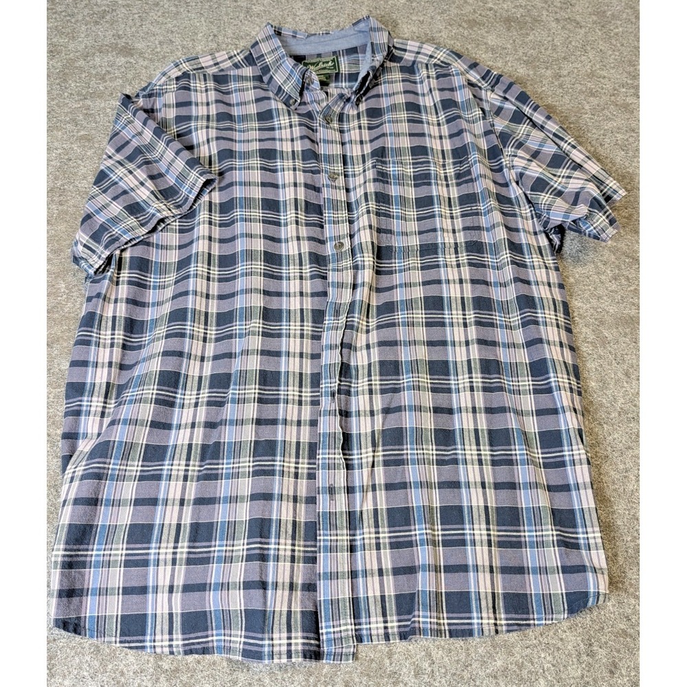 Woolrich Men's Short Sleeve Plaid Button Down Shirt 2-XL Blue Casual